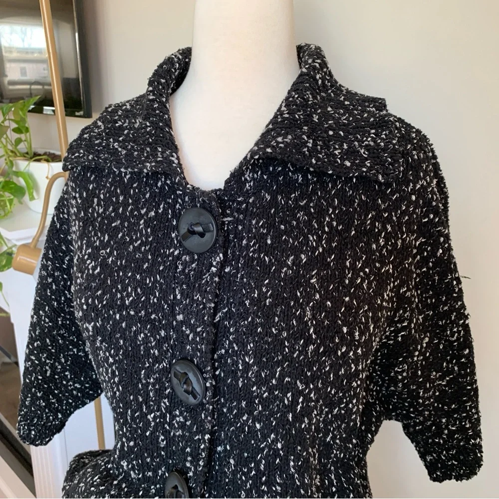 Coldwater Creek Short Sleeve Black White Knit Cardigan Sweater Size Medium 10-12 - Picture 4 of 12